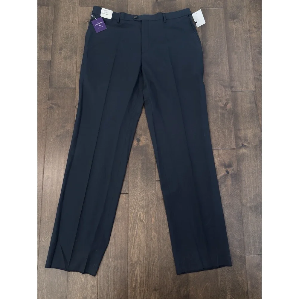 NWT Savile Row Mens Navy Blue Flat Front Dress Pants Size 40X39 Expandable Waist